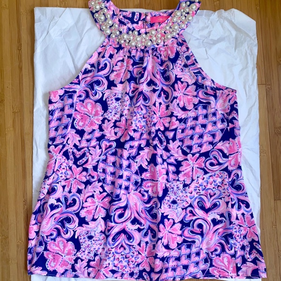 Lilly Pulitzer Shawn Halter Top Love You Bunches Pearl Beads Size Small - Picture 3 of 13